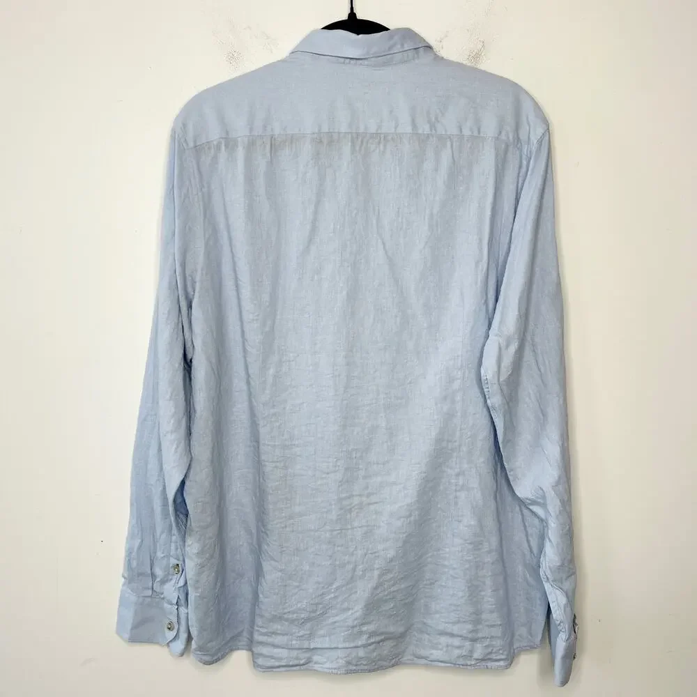 TED BAKER Button Down Shirt Mens Size 3XL Linen Blend Blue Wedding Guest Party - Picture 5 of 7